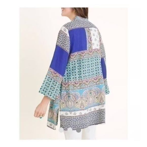 Chicos Open Front Linen Duster Jacket Patchwork - Size 2/L (12-14) - Picture 3 of 9